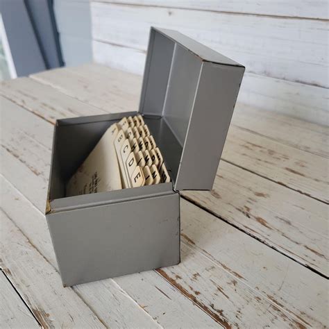 Vintage Metal Index Card Box 